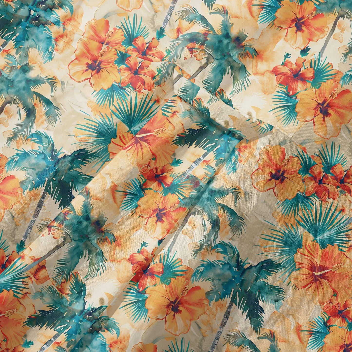 LeosWare® Men's Hawaiian Shirt Short Sleeve Button-up 100% Cotton Orange Aloha Sunset Orange Coconut Breeze