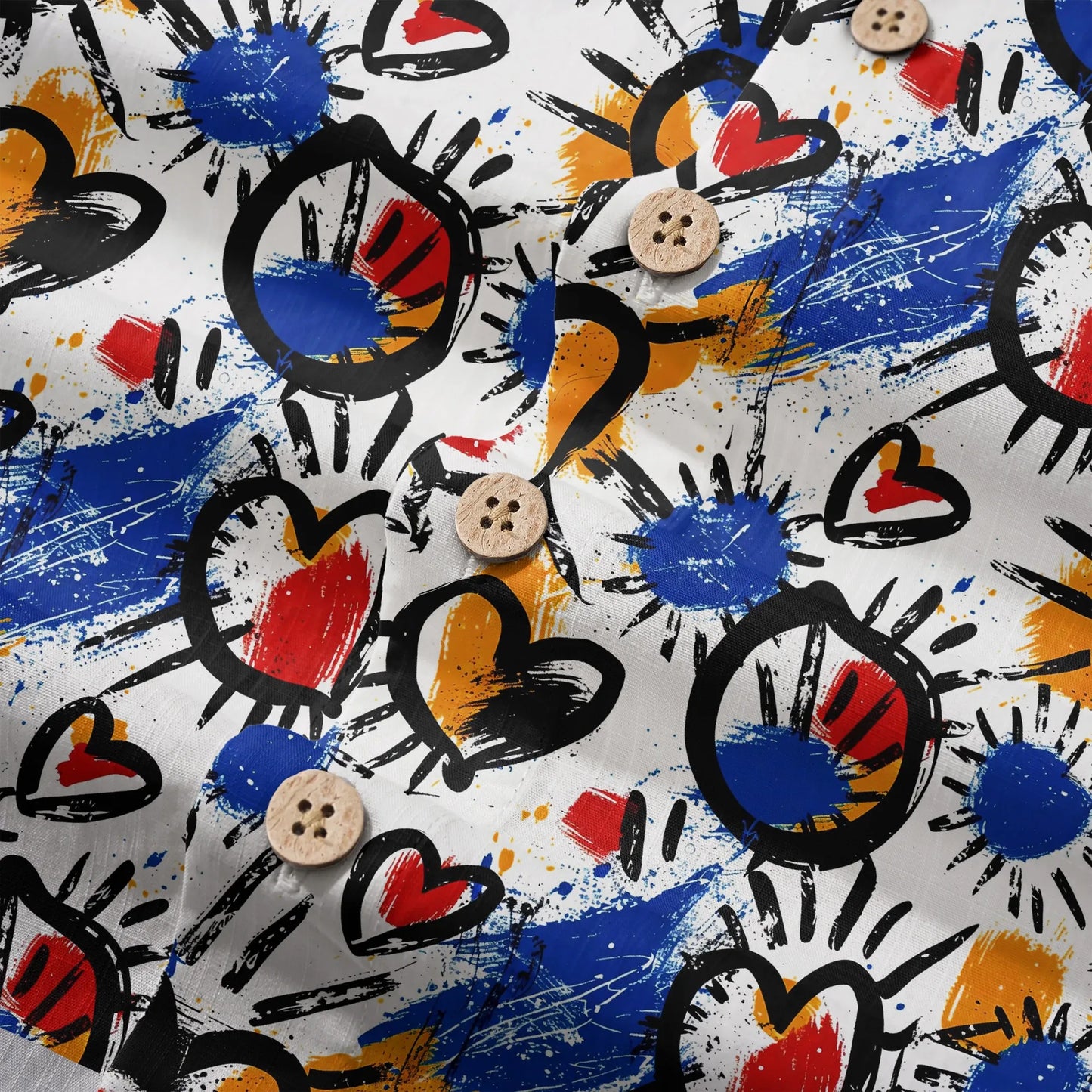 LeosWare® Men's Hawaiian Shirt Short Sleeve Button-up 100% Cotton White Aloha Color Clash Heart Mango