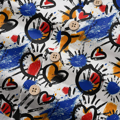 LeosWare® Men's Hawaiian Shirt Short Sleeve Button-up 100% Cotton White Aloha Color Clash Heart Mango