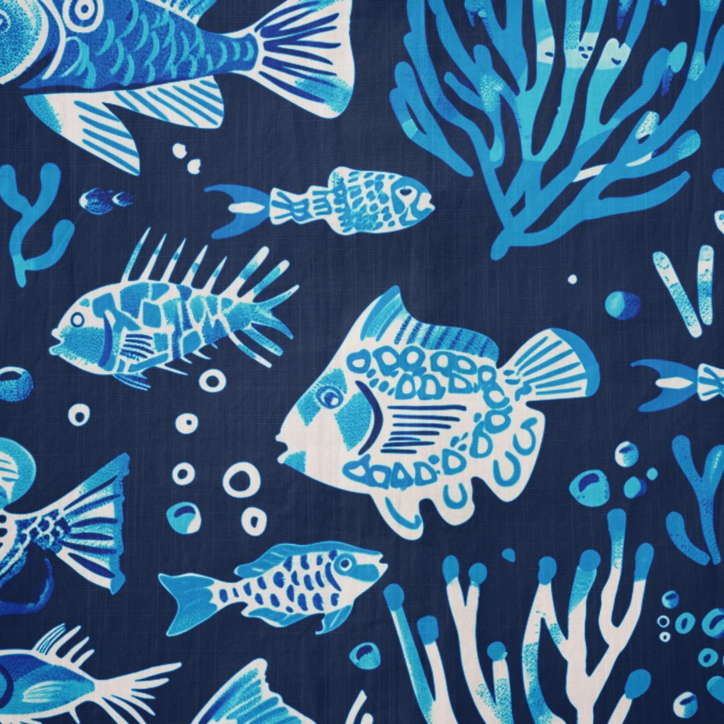 LeosWare® Men's Hawaiian Shirt Short Sleeve Button-up 100% Cotton Blue Coral Aloha Deep Blue Fish Whisper