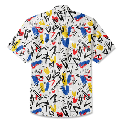 LeosWare® Men's Hawaiian Shirt Short Sleeve Button-up 100% Cotton White Aloha Brushing Waves Of Emotion