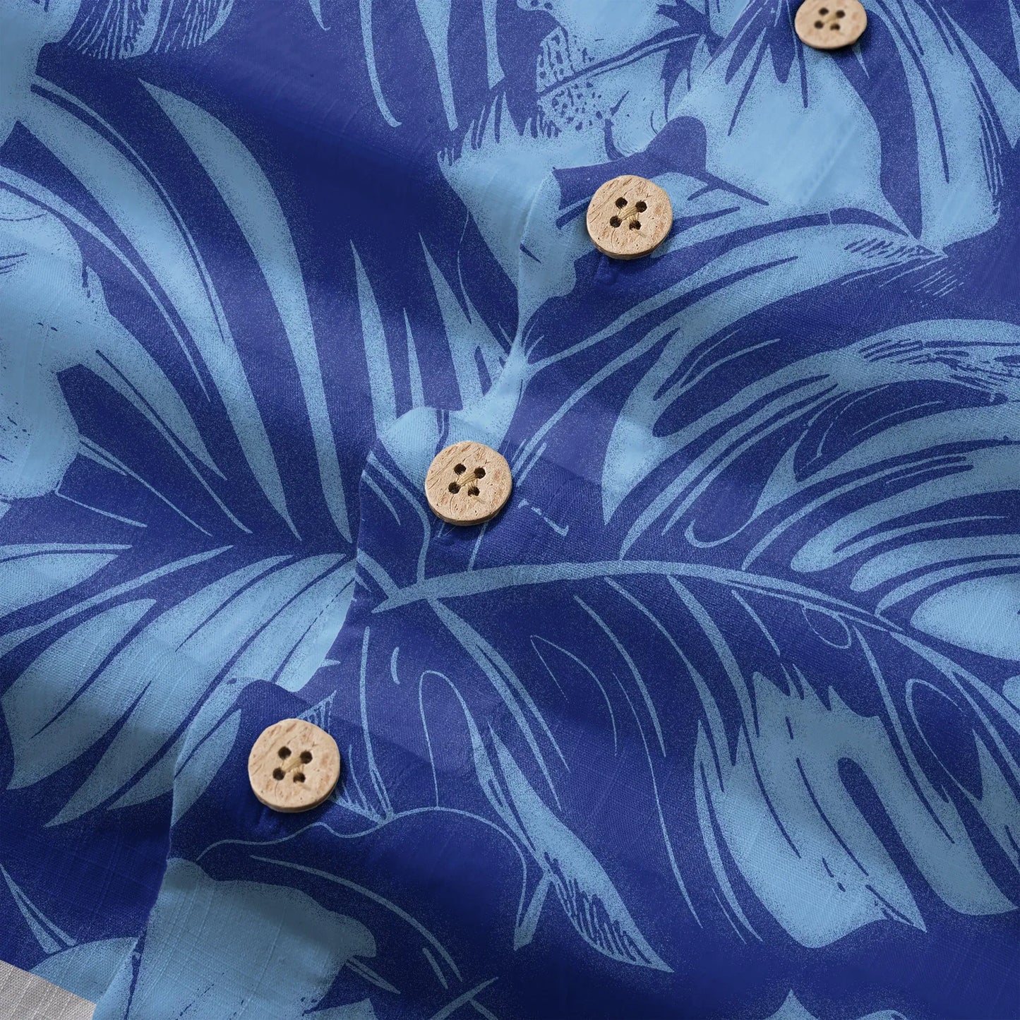 LeosWare® Hibiscus Flower Men's Hawaiian Shirt Short Sleeve Button-up 100% Cotton Blue Aloha Blue Serenity