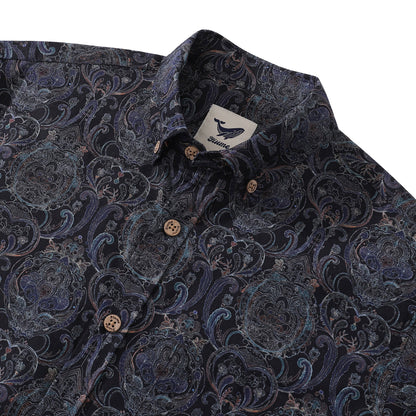 Men's Hawaiian Shirt Symmetrical Aesthetics Cotton Button-down Long Sleeve Aloha Shirt