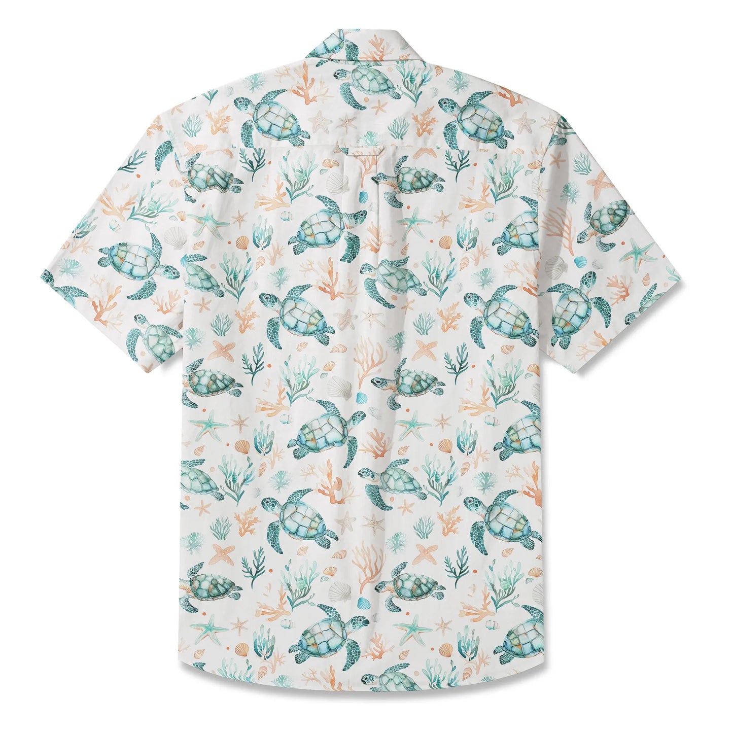 LeosWare® Men's Hawaiian Shirt Short Sleeve Button-up 100% Cotton Blue Aloha Coral Wonderland Of The Sea Turtle