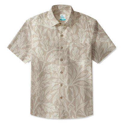 LeosWare® Men's Hawaiian Shirt Short Sleeve Button-up Breathable & Quick-Dry Aloha Oak Garden