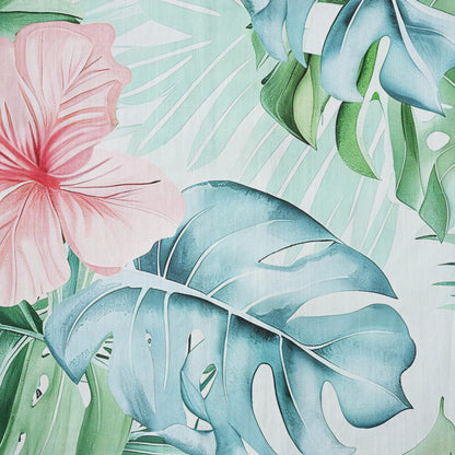 LeosWare® Men's Hawaiian Shirt Short Sleeve Button-up 100% Cotton Green Aloha Powdered Hibiscus Grove