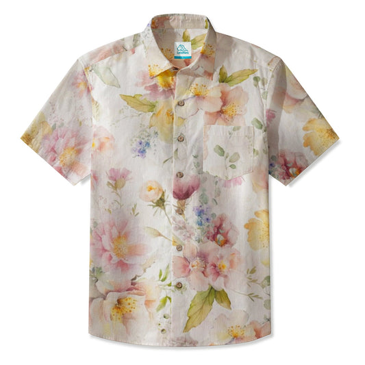 LeosWare® Men's Hawaiian Shirt Short Sleeve Button-up 95% Polyester, 5% Spandex Aloha Field Of Comfort