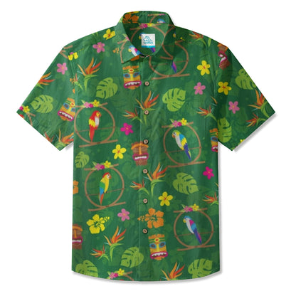 LeosWare® Men's Hawaiian Shirt Short Sleeve Button-up Breathable & Quick-Dry Aloha Jungle-inspired Tiki Art