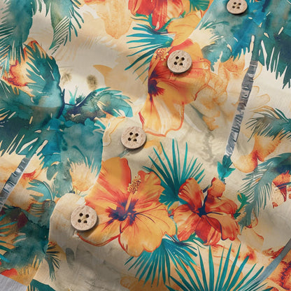 LeosWare® Men's Hawaiian Shirt Short Sleeve Button-up 100% Cotton Orange Aloha Sunset Orange Coconut Breeze