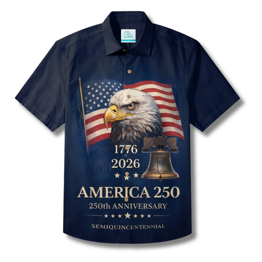 LeosWare® Men's Hawaiian Shirt Short Sleeve Button-up Breathable & Quick-Dry Aloha Liberty Eagle