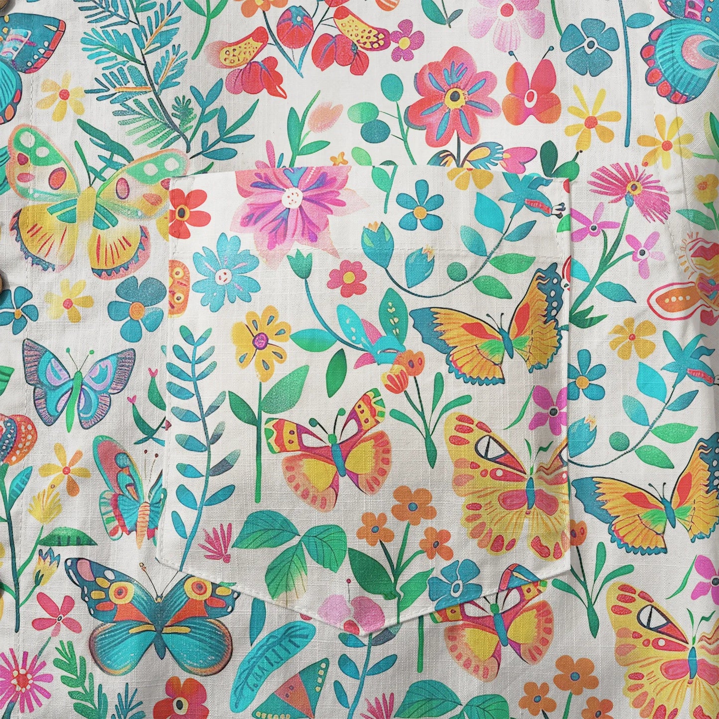 LeosWare® Men's Hawaiian Shirt Short Sleeve Button-up 100% Cotton Blue Aloha Dance Of The Butterfly Blossom Collection