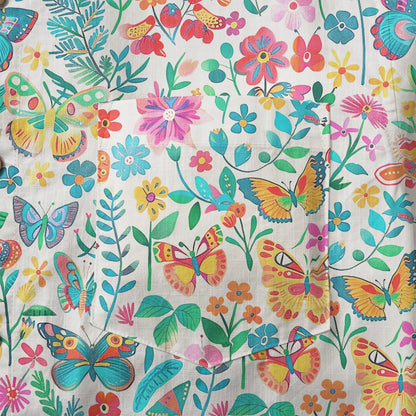 LeosWare® Men's Hawaiian Shirt Short Sleeve Button-up 100% Cotton Blue Aloha Dance Of The Butterfly Blossom Collection