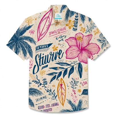 LeosWare® Men's Hawaiian Shirt Short Sleeve Button-up Breathable & Quick-Dry Aloha Surf Bloom