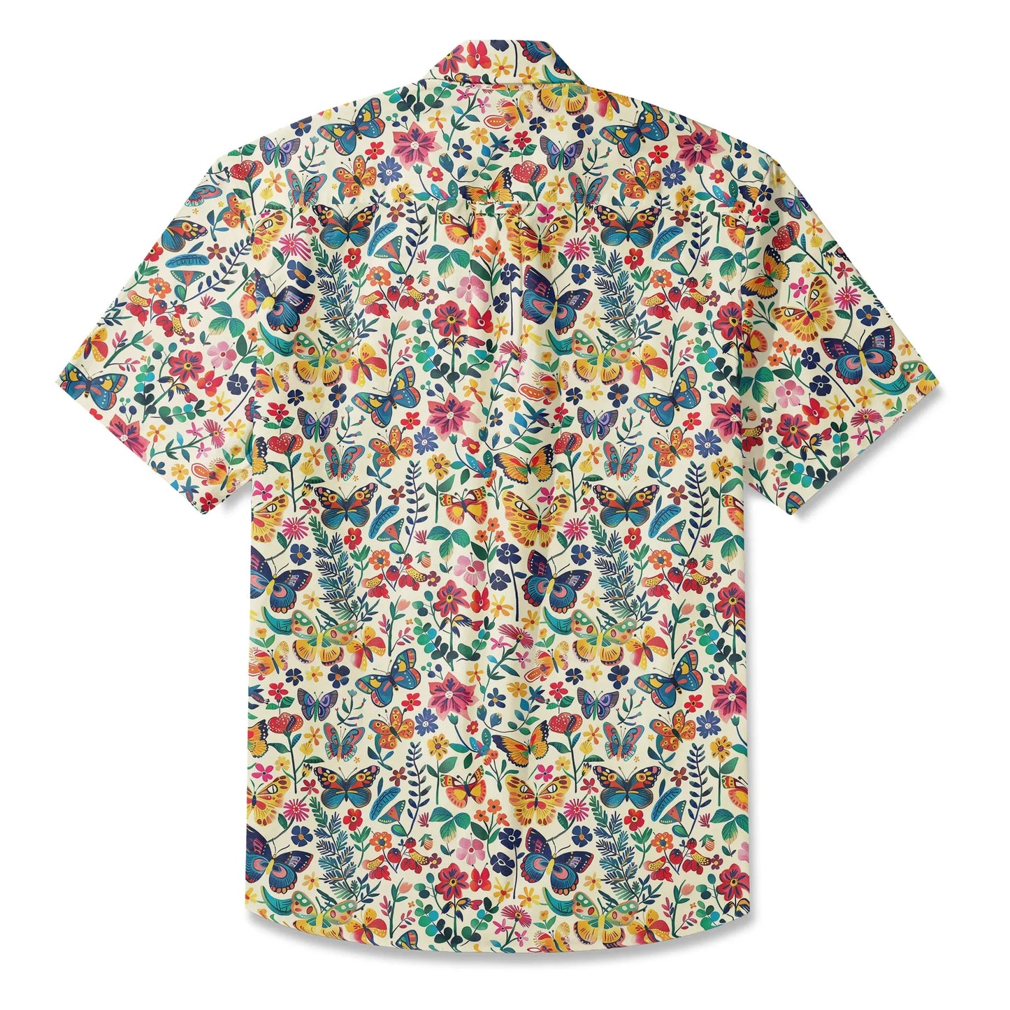LeosWare® Men's Hawaiian Shirt Short Sleeve Button-up 100% Cotton Beige Aloha Butterfly Whispers In Full Bloom