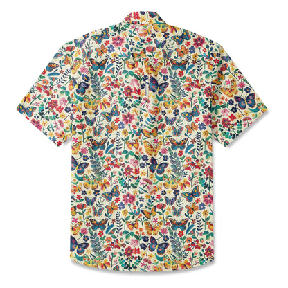 LeosWare® Men's Hawaiian Shirt Short Sleeve Button-up 100% Cotton Beige Aloha Butterfly Whispers In Full Bloom