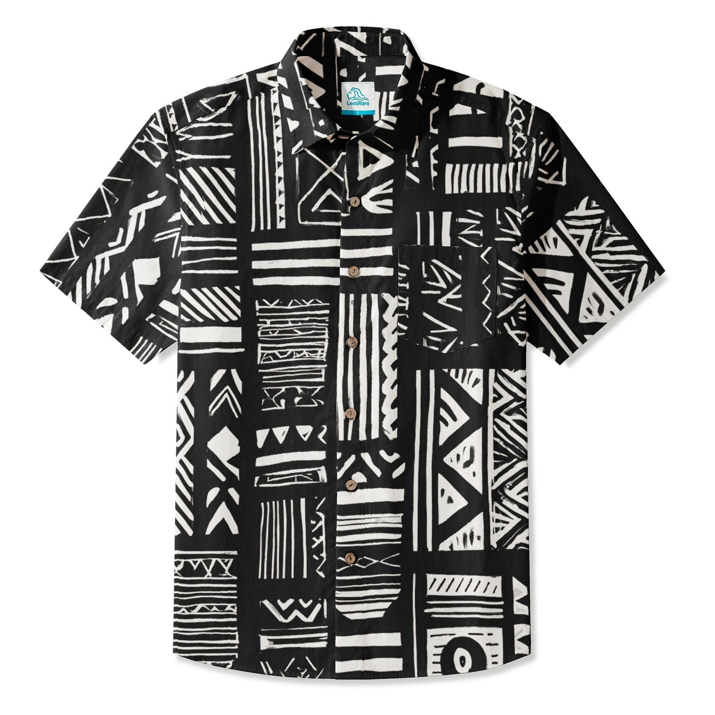 LeosWare® Men's Hawaiian Shirt Short Sleeve Button-up 95% Polyester, 5% Spandex Aloha Mono Tribe