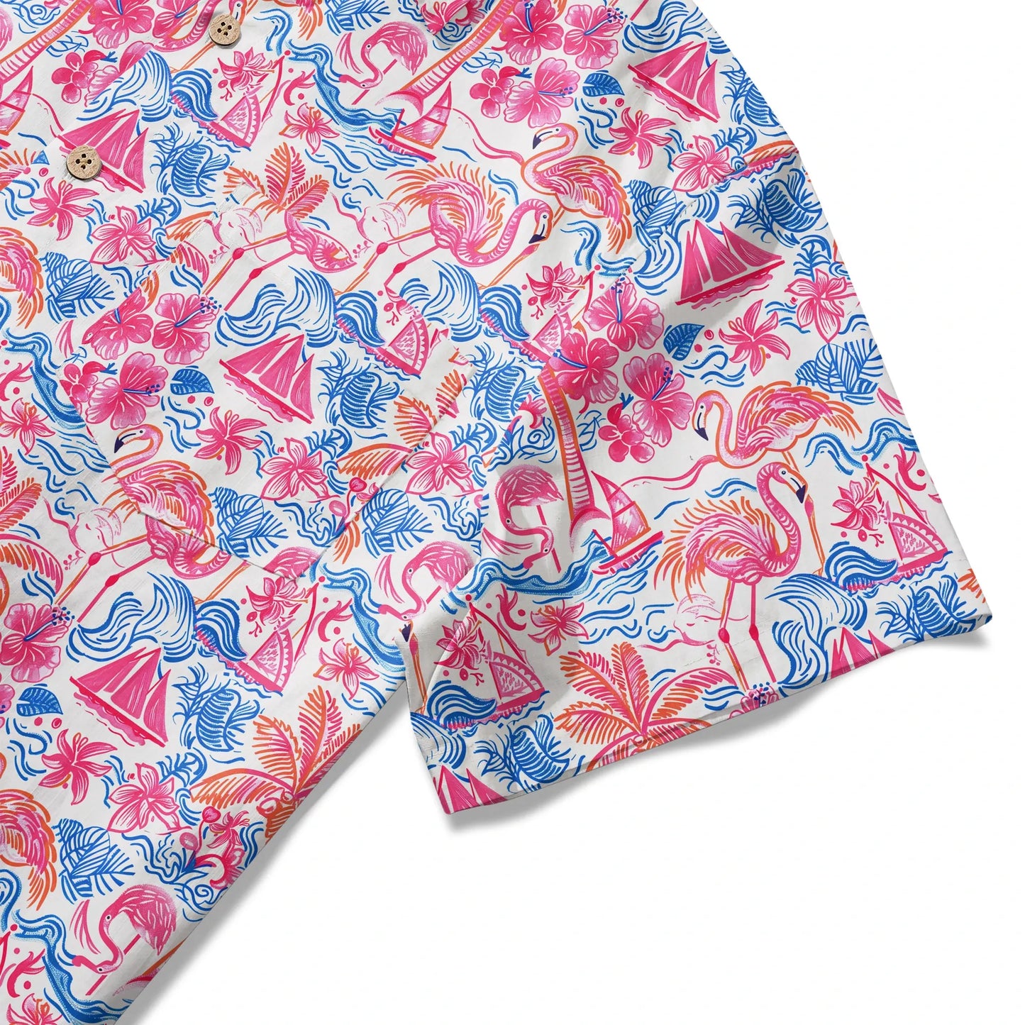 LeosWare® Men's Hawaiian Shirt Short Sleeve Button-up 100% Cotton Aloha Tropical Fire Bay