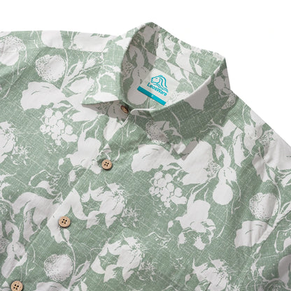 LeosWare® Flower Men's Hawaiian Shirt Short Sleeve Button-up 100% Cotton Green Aloha Verdant Memoirs