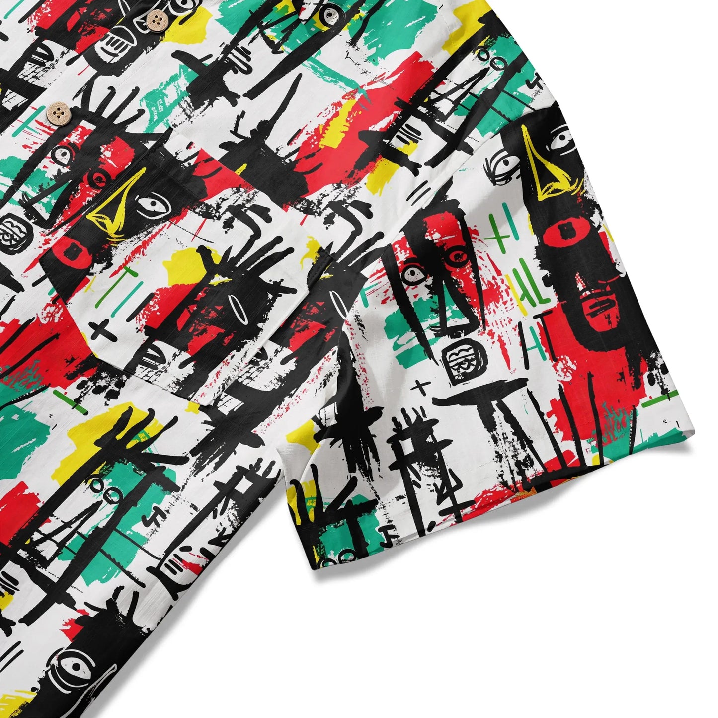LeosWare® Men's Hawaiian Shirt Short Sleeve Button-up 100% Cotton White Aloha Quirky Face Doodles