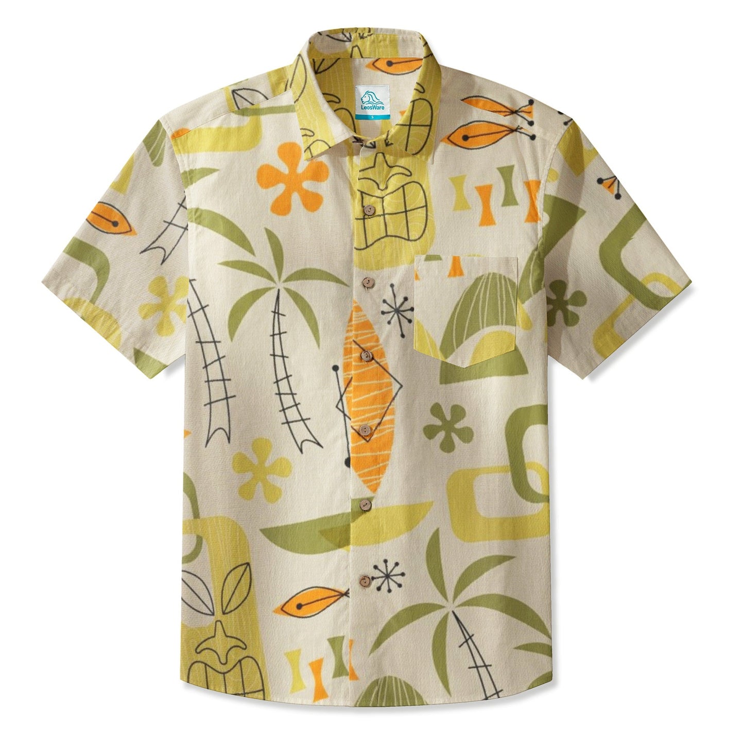 LeosWare® Men's Hawaiian Shirt Short Sleeve Button-up 95% Polyester, 5% Spandex Aloha Vintage Tiki