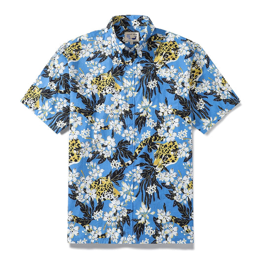 1930s Vintage Hawaiian Shirt For Men Flower Tree and Leopard Print Short Sleeve Cotton Button Down