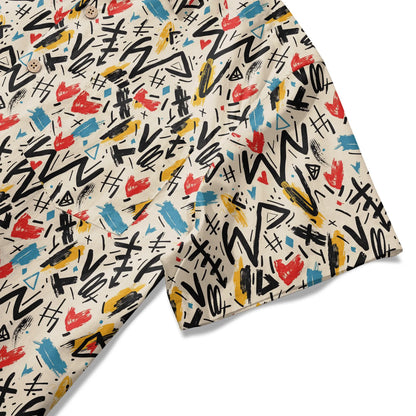 LeosWare® Men's Hawaiian Shirt Short Sleeve Button-up 100% Cotton Beige Aloha Graffiti Impressions