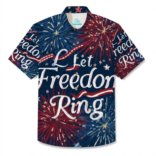 LeosWare® Men's Hawaiian Shirt Short Sleeve Button-up Breathable & Quick-Dry Aloha 250th Anniversary Independence Day American Flag