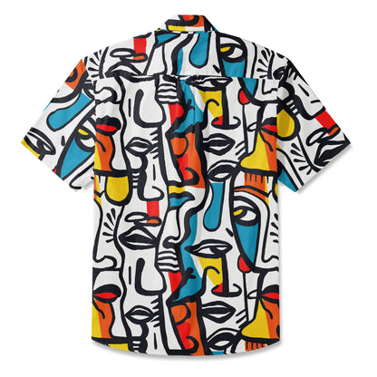 LeosWare® Men's Hawaiian Shirt Short Sleeve Button-up 100% Cotton Aloha Face Paint Palette