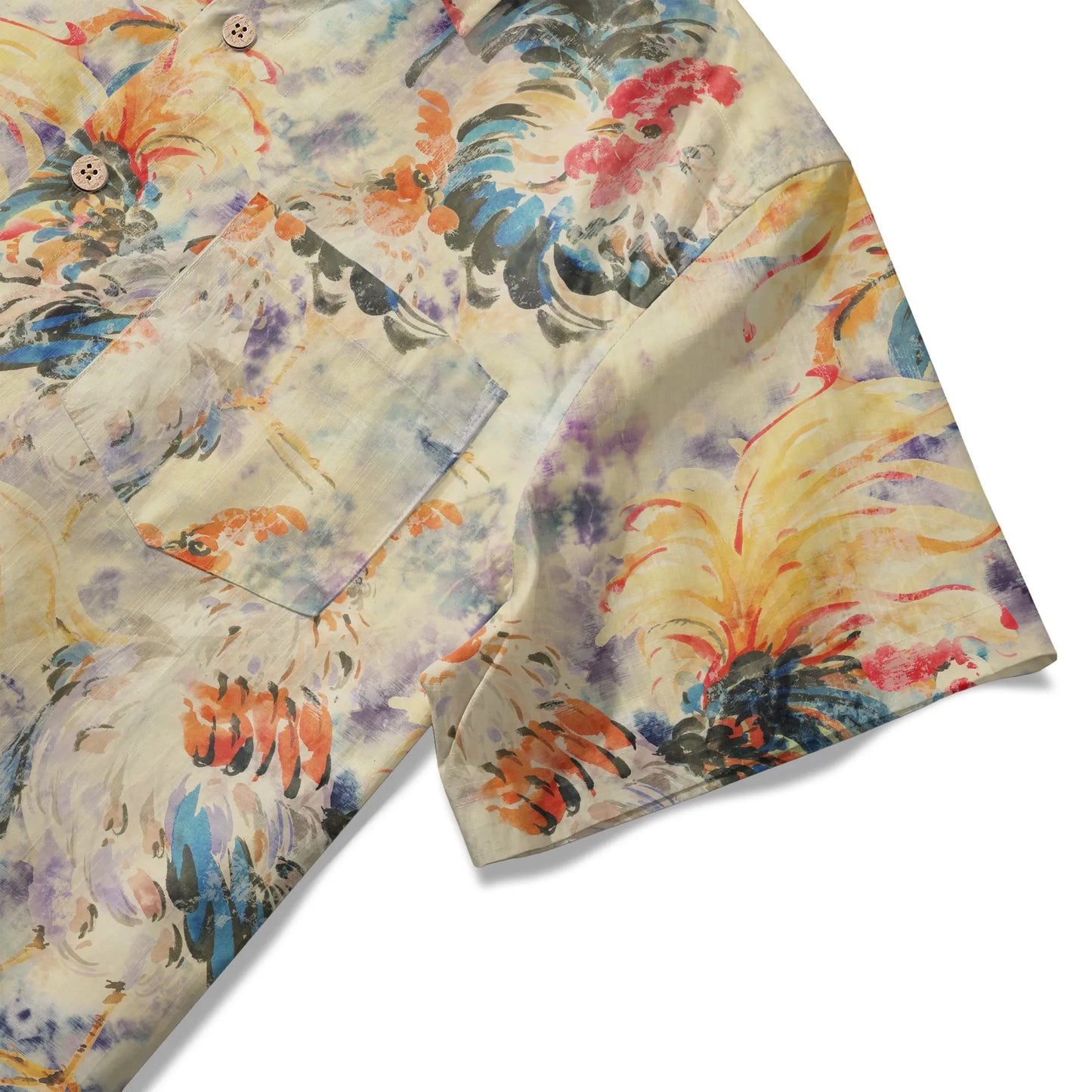 LeosWare® Men's Hawaiian Shirt Short Sleeve Button-up 100% Cotton Orange Aloha Enchanting Rooster