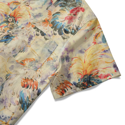 LeosWare® Men's Hawaiian Shirt Short Sleeve Button-up 100% Cotton Orange Aloha Enchanting Rooster