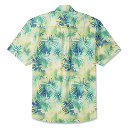 LeosWare® Plant Men's Hawaiian Shirt Short Sleeve Button-up 100% Cotton Green Aloha Coconut Breeze - Summer Delight
