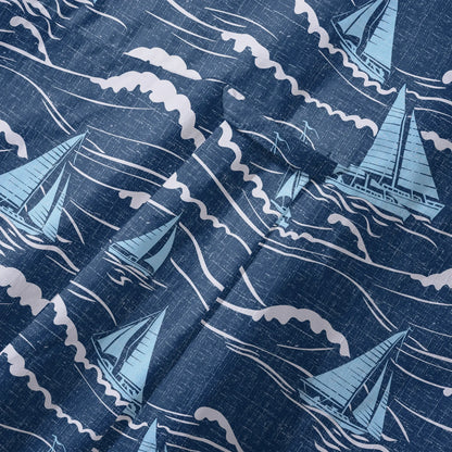 LeosWare® Sailboat Men's Hawaiian Shirt Short Sleeve Button-up 100% Cotton Blue Aloha Blue Sail Adventure