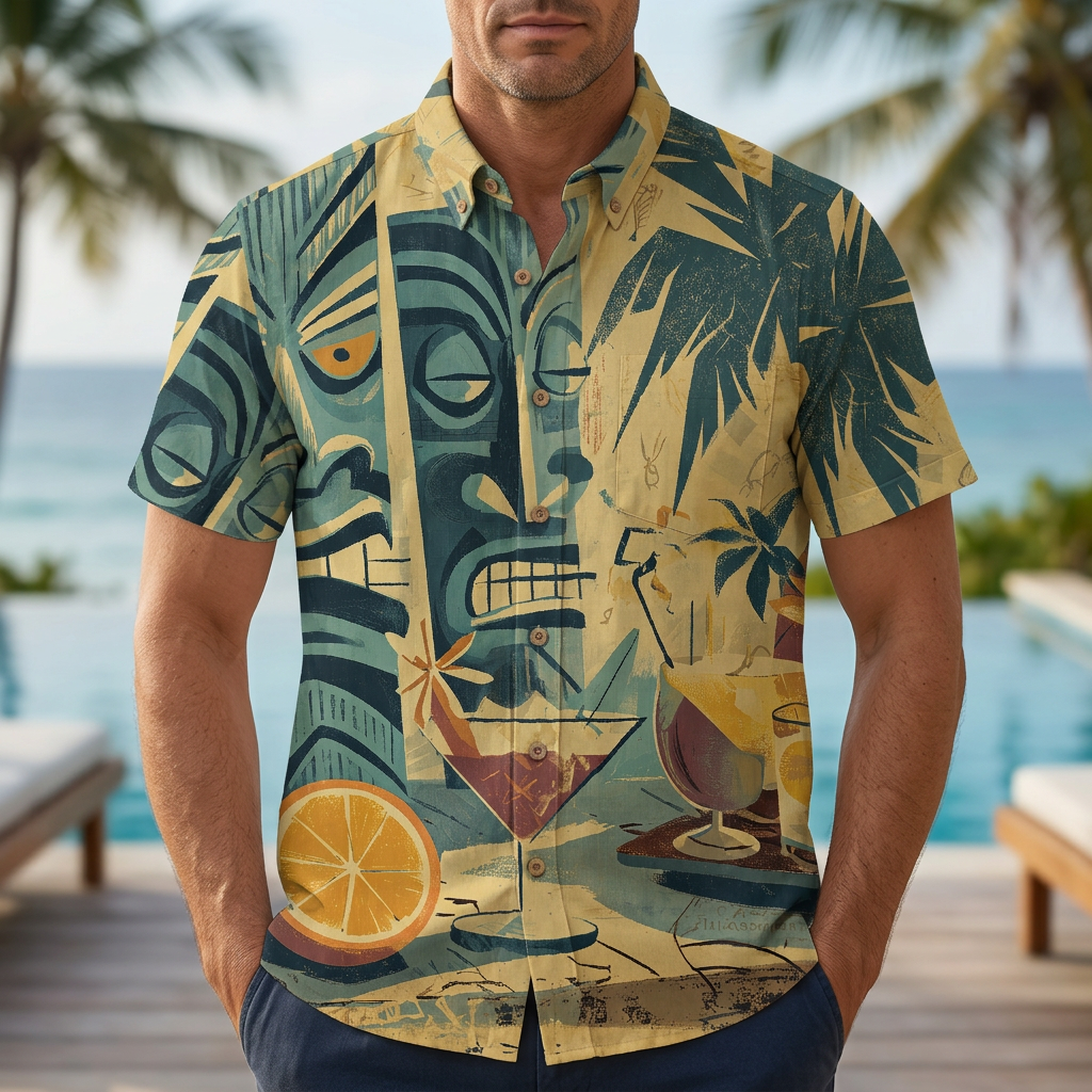 LeosWare® Men's Hawaiian Shirt Short Sleeve Button-up Breathable & Quick-Dry Aloha Tiki Nights