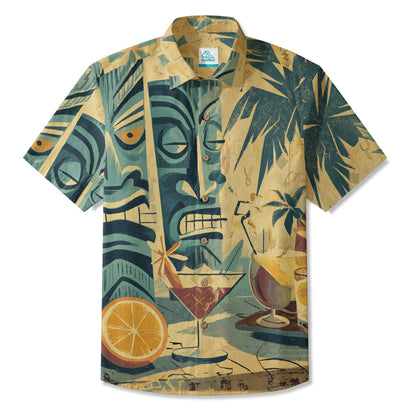 LeosWare® Men's Hawaiian Shirt Short Sleeve Button-up Breathable & Quick-Dry Aloha Tiki Nights