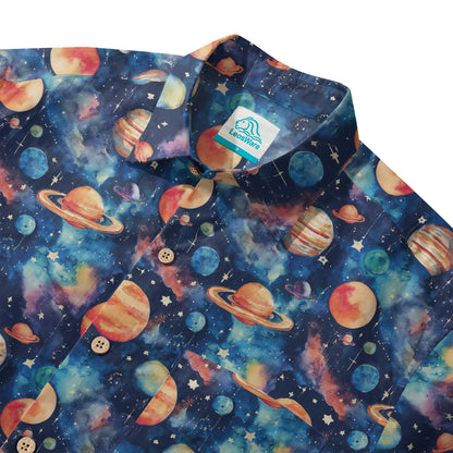LeosWare® Men's Hawaiian Shirt Short Sleeve Button-up 100% Cotton Blue Aloha Starry Journey