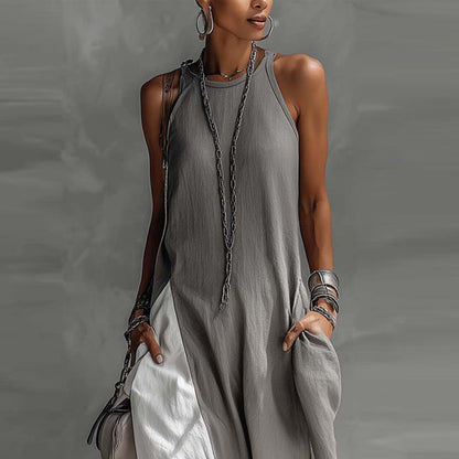 Off-Shoulder Color-Block Flared Maxi Dress with Pockets | 5 Colors