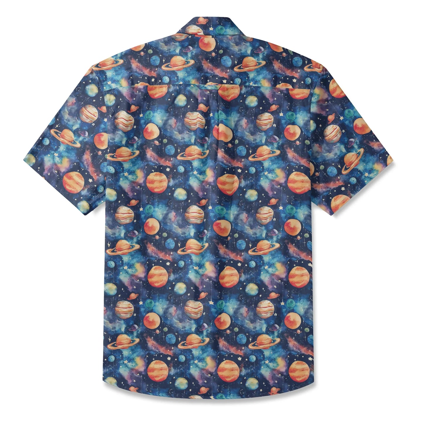 LeosWare® Men's Hawaiian Shirt Short Sleeve Button-up 100% Cotton Blue Aloha Starry Journey