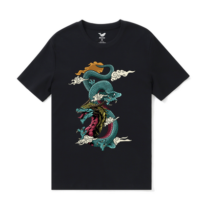 Hawaiian Tee For Men Dragon Soars Tee Crew Neck 100% Cotton - BLACK