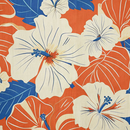 LeosWare® Men's Hawaiian Shirt Short Sleeve Button-up 100% Cotton Orange Aloha Orange Blue Hibiscus Whispers