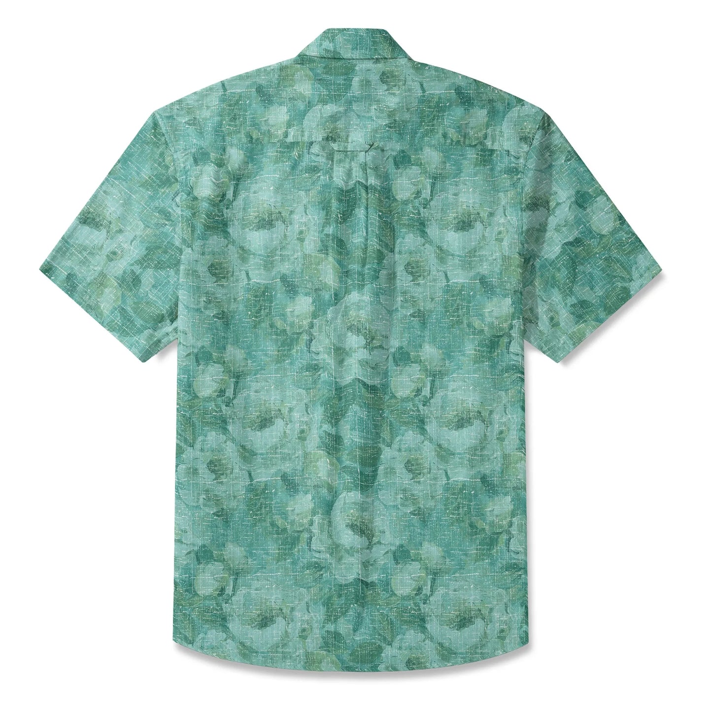 LeosWare® Men's Hawaiian Shirt Short Sleeve Button-up 100% Cotton Aloha Blue Mist Flower Silhouette