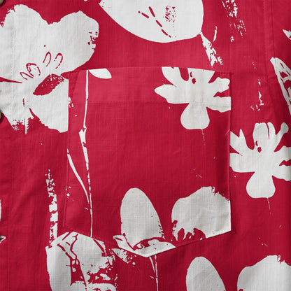 LeosWare® Flower Men's Hawaiian Shirt Short Sleeve Button-up 100% Cotton Red Aloha Red Earth Aroma