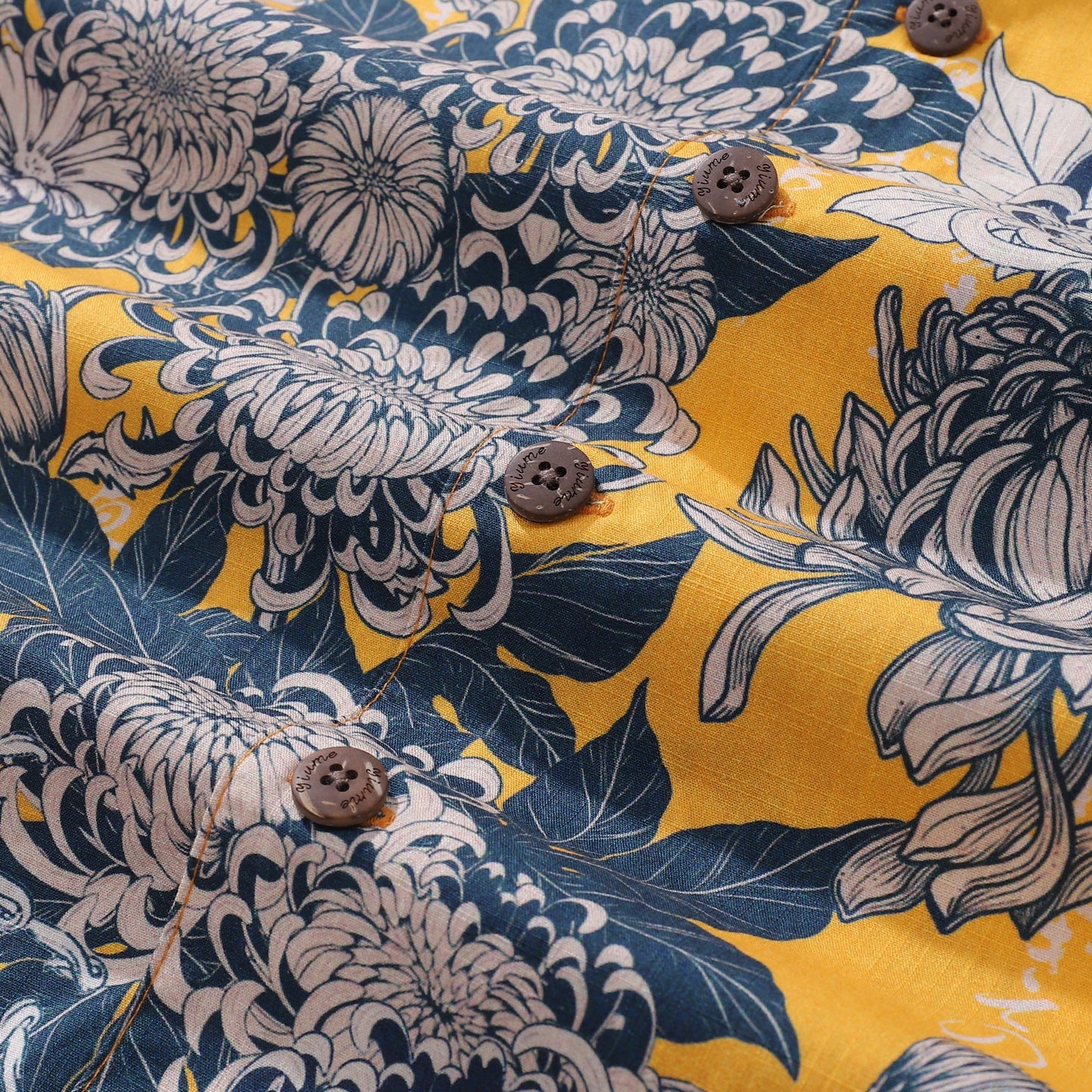 Yellow Hawaiian Shirt For Men Japanese Flower Shirt Camp Collar 100% Cotton Shirt