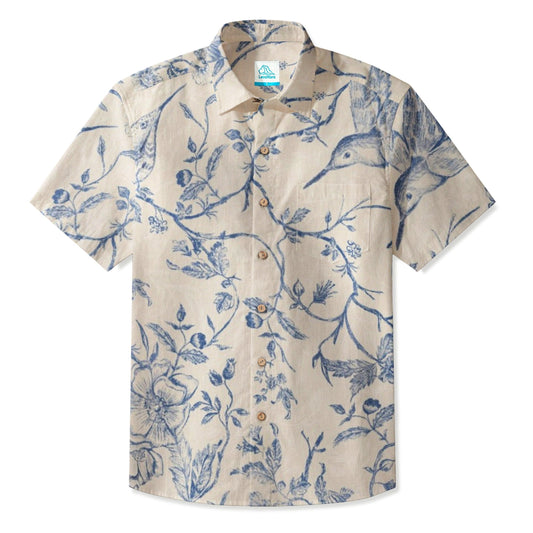 LeosWare® Men's Hawaiian Shirt Short Sleeve Button-up Breathable & Quick-Dry Aloha Garden In Blue