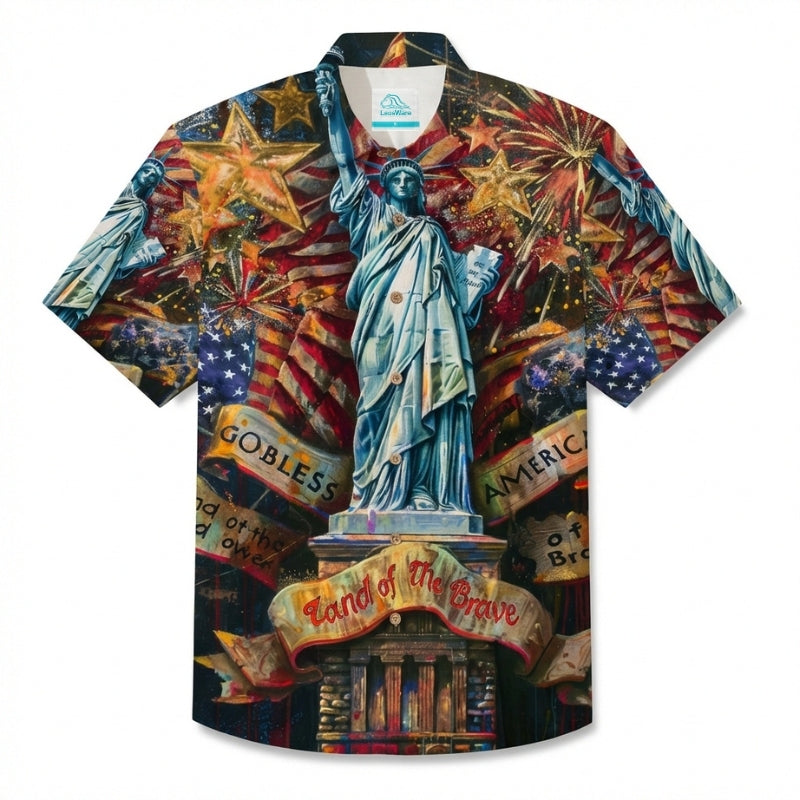 LeosWare® Men's Hawaiian Shirt Short Sleeve Button-up Breathable & Quick-Dry Aloha 250th Anniversary Celebration Of U.s. Independence Day