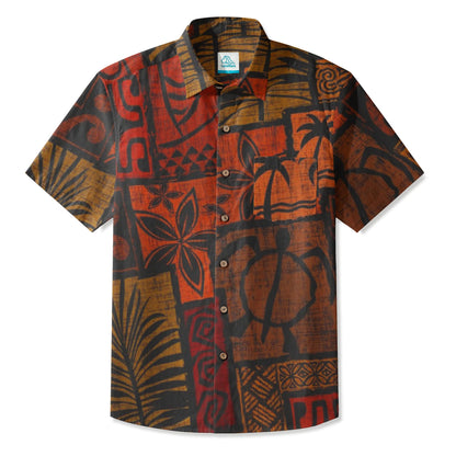 LeosWare® Men's Hawaiian Shirt Short Sleeve Button-up Breathable & Quick-Dry Aloha Tiki Mood(Deep Teal)