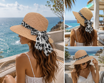 Raffia Leopard Sun Hat - Adjustable 5" Brim | Femstylo