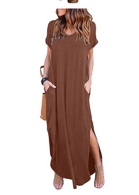 Plus Size 5XL Sexy Women Dress Summer Solid Casual Short Sleeve Maxi Dresses
