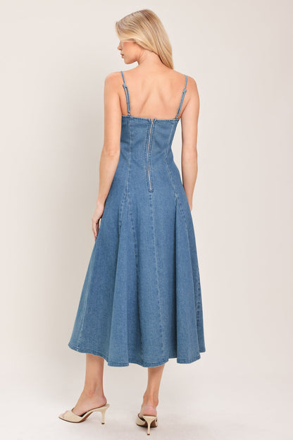INDIGO WHISPER DENIM MIDI DRESS