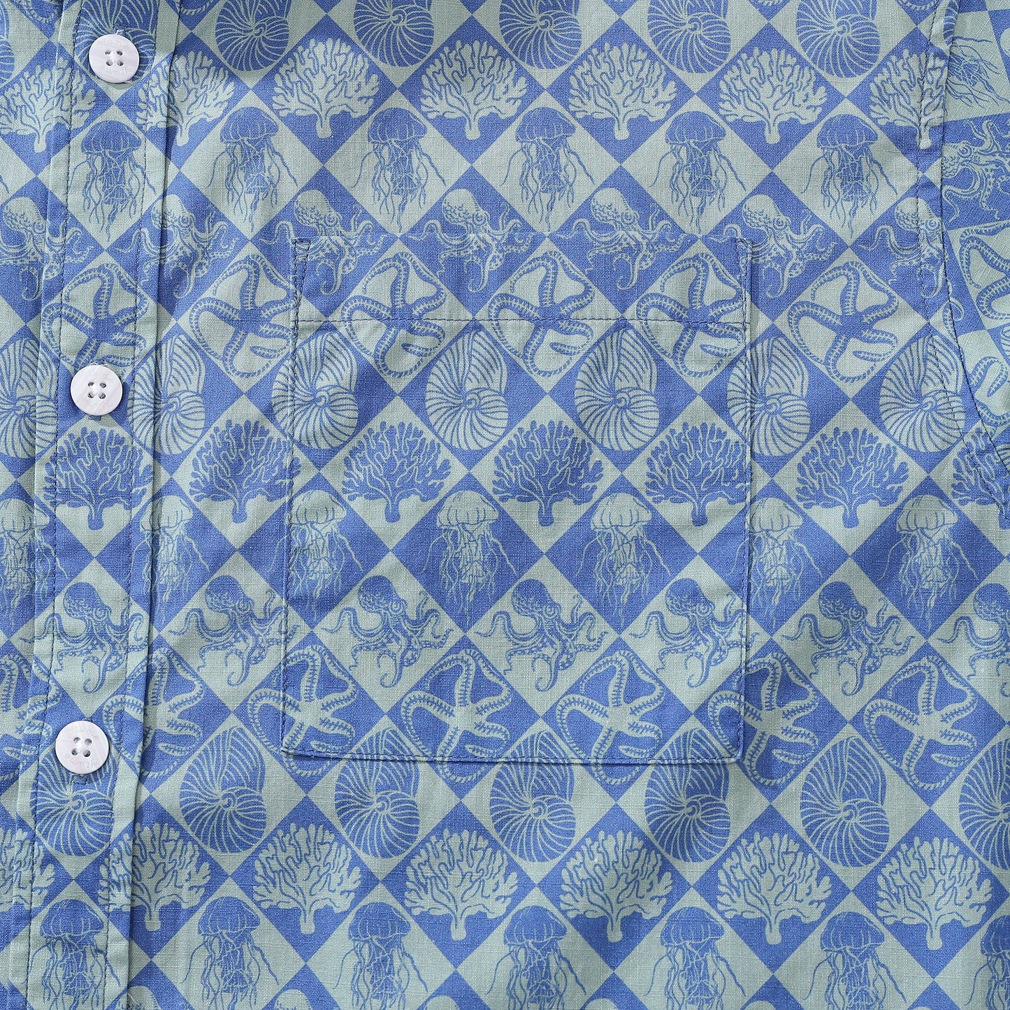 Blue Hand Painted Specimen Print 100% Cotton Button-down Shirt
