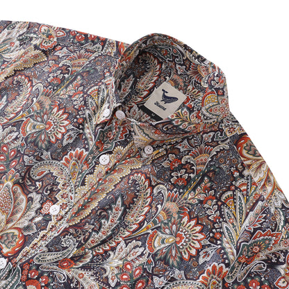 Men's Hawaiian Shirt Scroll Pattern Print Cotton Button-down Short Sleeve Aloha Shirt